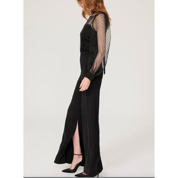 Black Halo Cocktail Jumpsuit SIZE 6 Organza Wide Leg Split Hem Party USA $485 - Picture 2 of 13